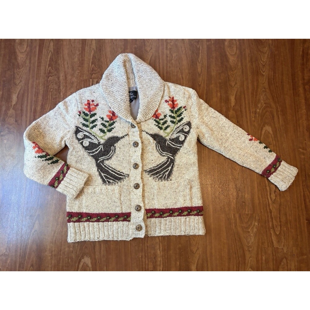 SUNDANCE LOST HORIZONS Wool Knit Hummingbird Blooms Cardigan Sweater Size XS